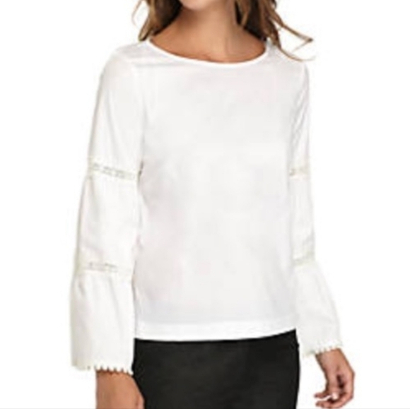 Nannette Lepore White Peasant Top Eyelette Lace Bell Sleeves Size Large - Picture 1 of 16